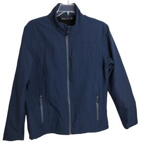 M819)Swiss Tech Men Blue Softshell Full Zip Windproof High Neck Jacket M (38-40